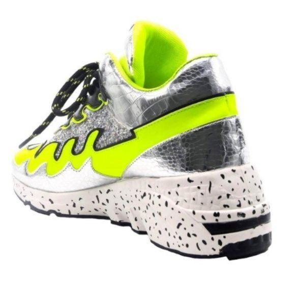 Vicious Heeled Fashion Sneakers in Silver & Lime - Picture 4 of 9